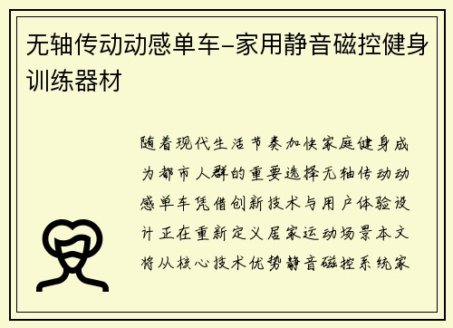 无轴传动动感单车-家用静音磁控健身训练器材